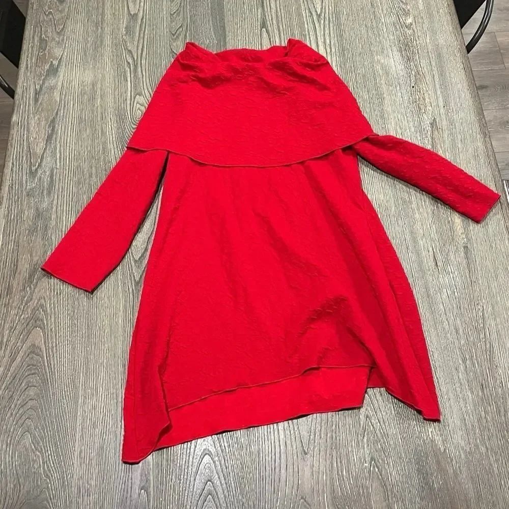 Ali Miles Tunic Top Textured Cowl Neck Long Sleeves Pullover Red Size Small